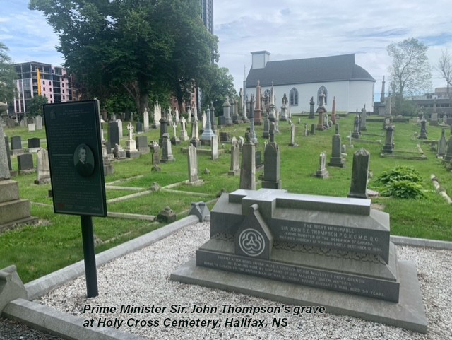 Prime Minister Sir. John Thompsons grave at Holy Cross Cemetery Halifax NS w title 